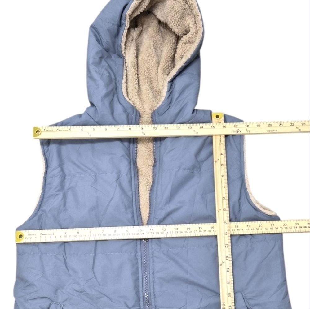 Puffer Vest Reversible Quilted Sherpa Hooded Zip Vest Coat Jacket Size Medium - Picture 5 of 12